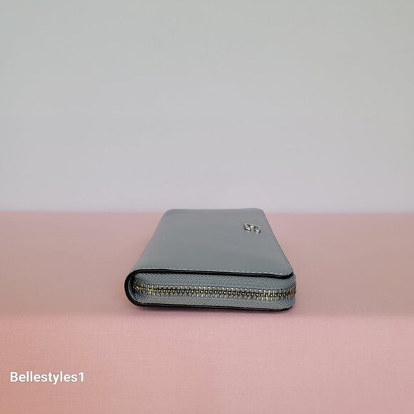 COACH Slim Accordion Smooth Leather Zip-Around Wallet – Grey Blue color ⭐ - Picture 9 of 16